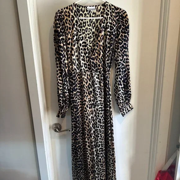 Ganni | Dresses | Ganni Leopard Print Maxi Wrap Dress Size 36 New Without  Tags | Poshmark